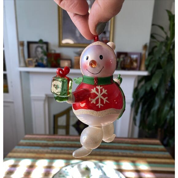 VINTAGE Blown Glass Snowman Figure Christmas Winter Jolly Snowflake Scarf Retro - Picture 1 of 16